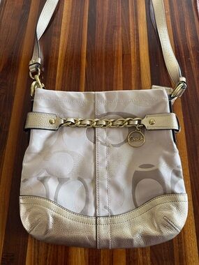 Coach Metallic Beige Signature Chain Crossbody Bag